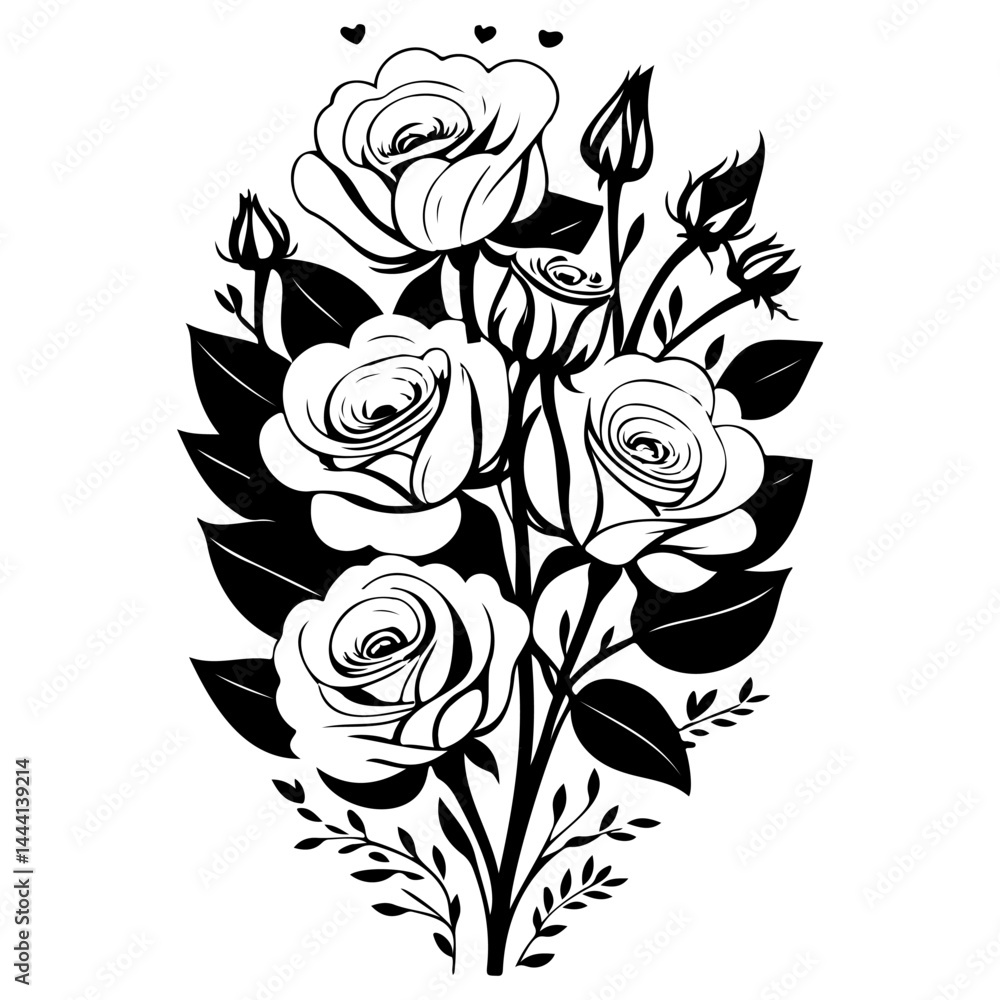 Elegant Monochrome Rose Bouquet Illustration for Greetings and Design Projects Elegant Monochrome Rose Bouquet Illustration for Greetings and Design Projects