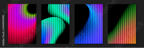 Four abstract designs with colorful vertical stripes. Suitable for backgrounds, websites, banners, and graphic design projects needing vibrant patterns.