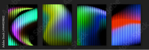 Four color gradient striped designs great for backgrounds, social media graphics, packaging, and design projects needing modern geometric patterns.