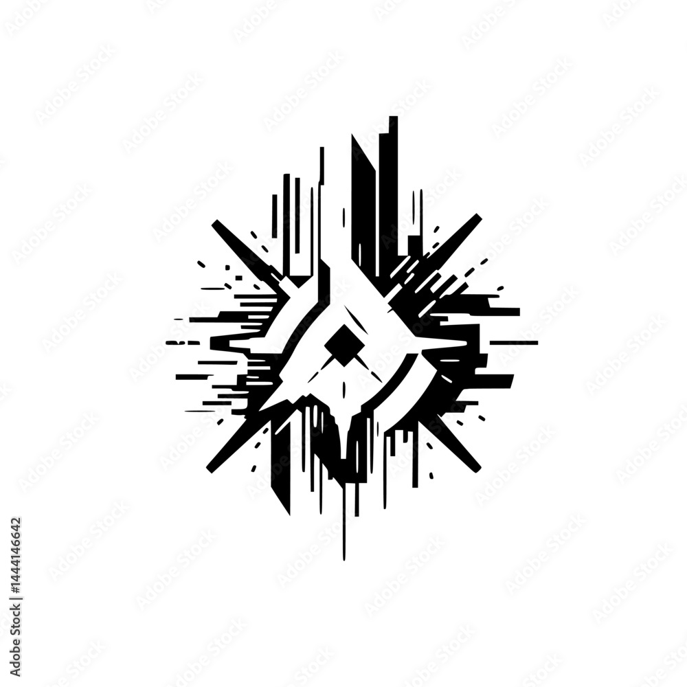 Geometric Abstract Logo Design, Bold Black & White, Cyberpunk Style Geometric Abstract Logo Design, Bold Black & White, Cyberpunk Style