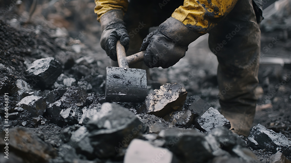 Fototapeta premium Miner Extracting Coal with a Pickaxe