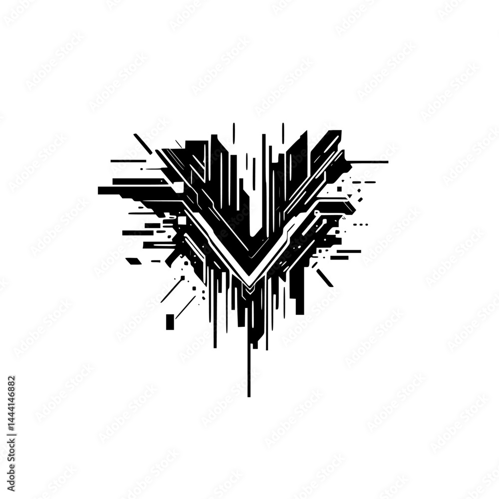Abstract Circuitry Design Element - Techy Black and White Logo Abstract Circuitry Design Element - Techy Black and White Logo