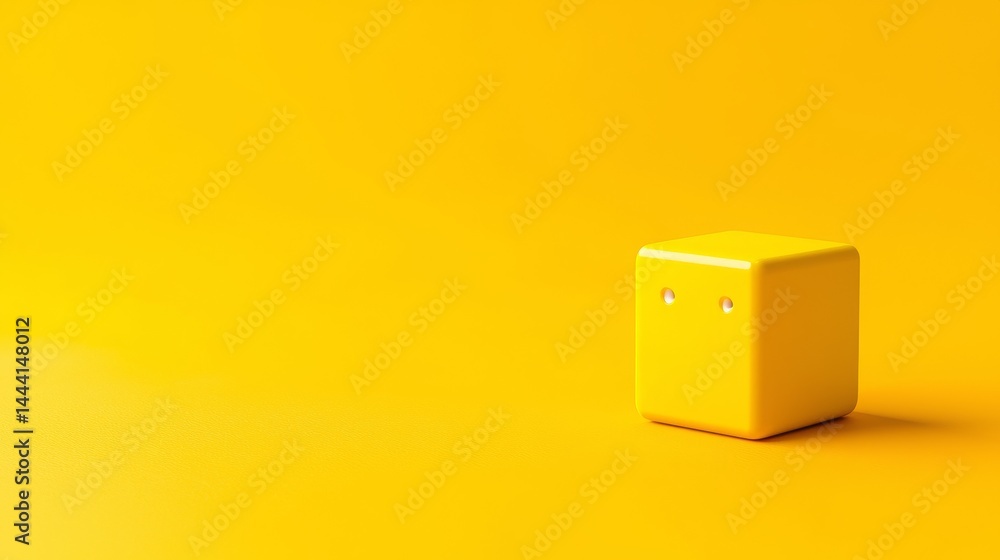 Obraz premium A playful yellow cube with eyes against a vibrant yellow background.