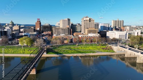 Description:
Panoramic drone footage of downtown Harrisburg, Pennsylvania, showcasing the scenic Susquehanna River winding through the heart of the city. 