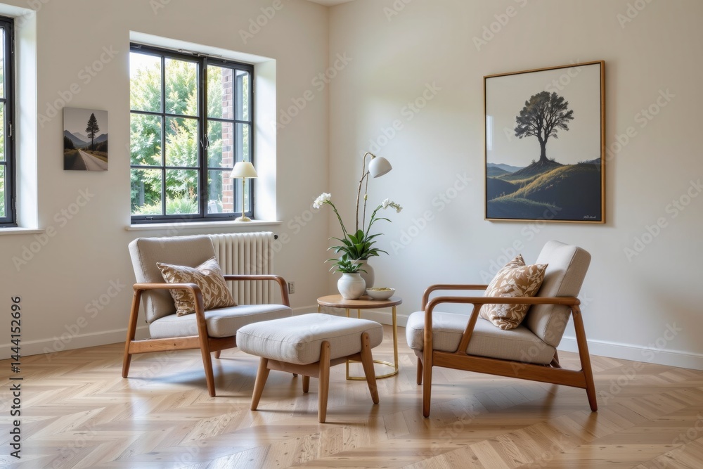 Fototapeta premium Cozy Modern Living Room with Natural Light and Minimalist Decor