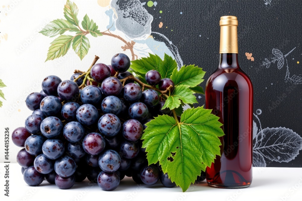 Obraz premium Fresh Grapes and Wine Bottle with Artistic Background Display
