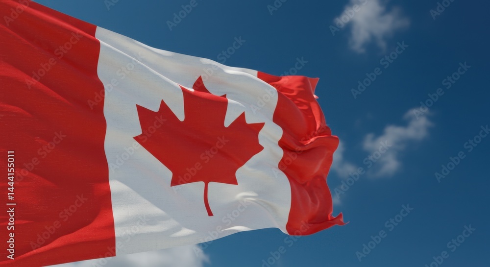 Canadian Flag Waving Proudly Under a Clear Blue Sky A Stunning Image of Canadian Patriotism Canadian Flag Waving Proudly Under a Clear Blue Sky A Stunning Image of Canadian Patriotism