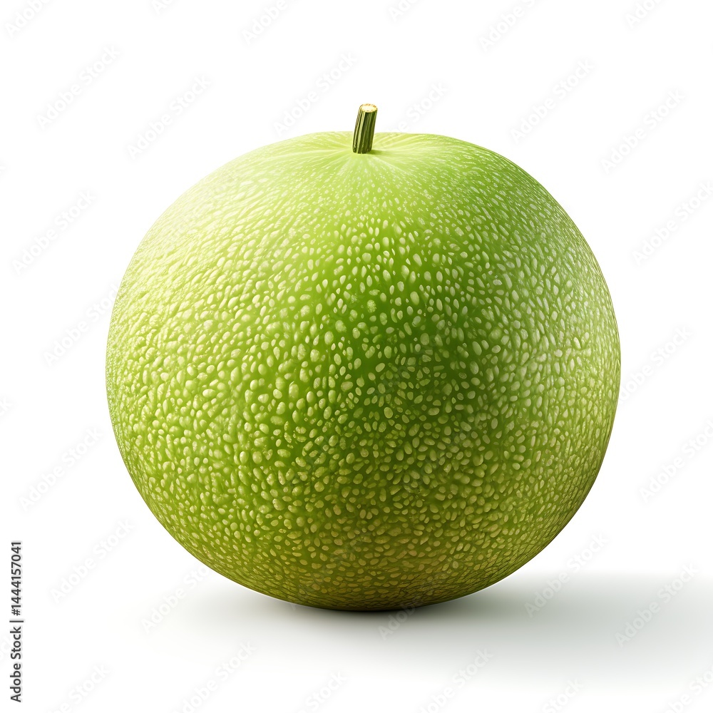 A realistic photograph of a whole melon, with a green and very light color, featuring detailed skin texture and no shadows on a white background A realistic photograph of a whole melon, with a green and very light color, featuring detailed skin texture and no shadows on a white background