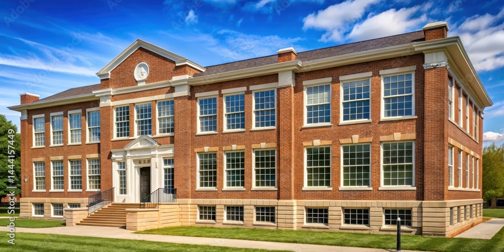 Fototapeta premium Classic American School Building with Brick Facade and Multiple Windows , educational facility , academic institution