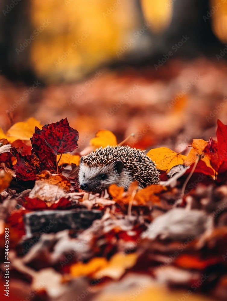 Fototapeta premium Hedgehog Lying in Fall Foliage
