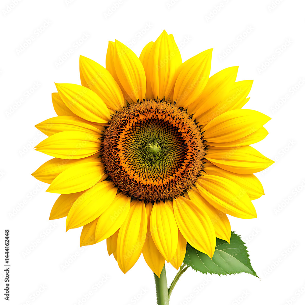 Fototapeta premium Vibrant single sunflower blossom on white background