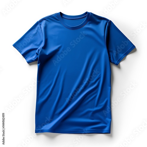 A royal blue athletic t-shirt mockup, front view, flat lay isolated on a white background, 