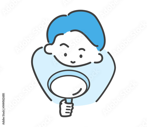 虫眼鏡を使って下をのぞき込む男性のイラスト　ベクター
