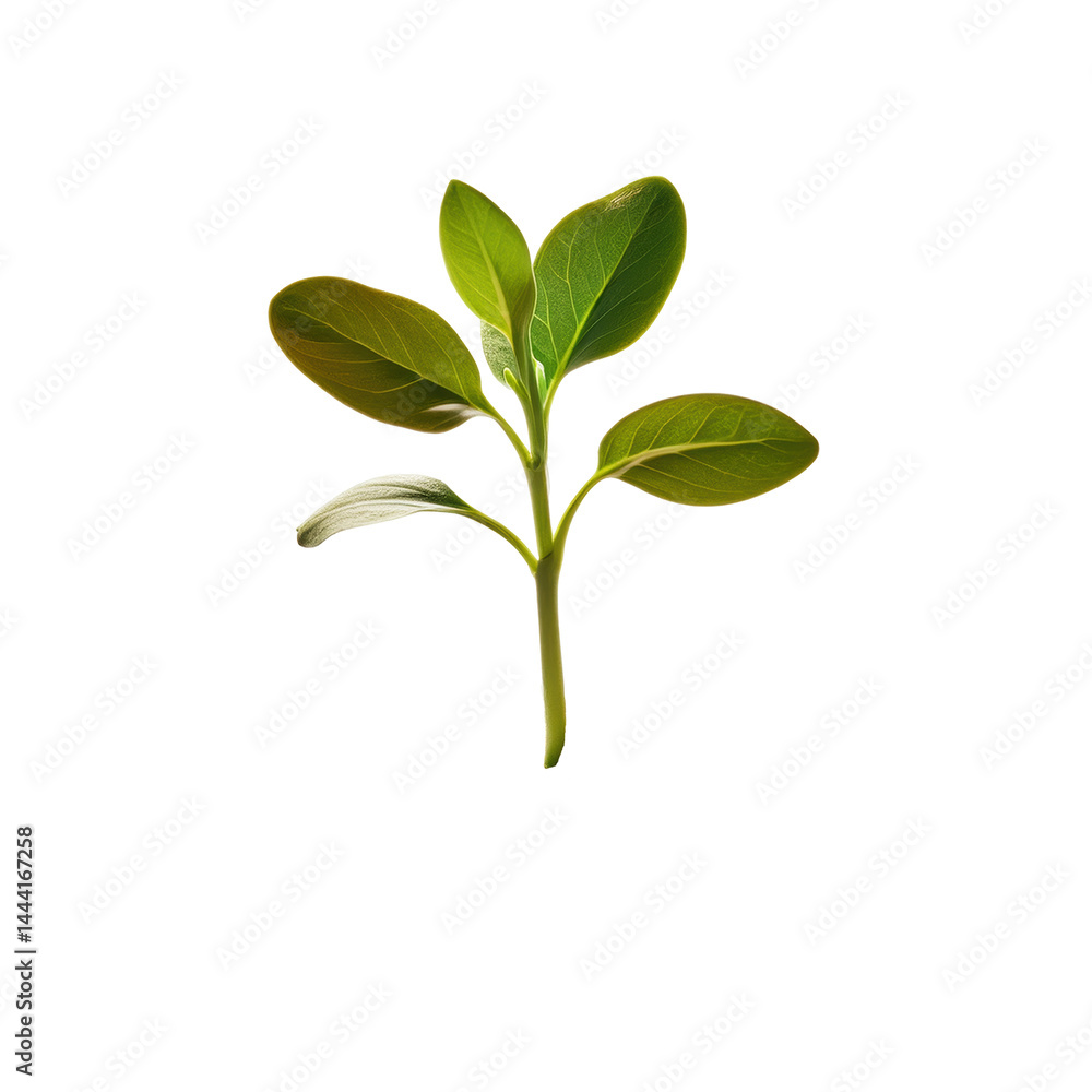 Fresh green sprout with vibrant leaves symbolizing growth and nature in a minimalistic setting on transparent background Fresh green sprout with vibrant leaves symbolizing growth and nature in a minimalistic setting on transparent background