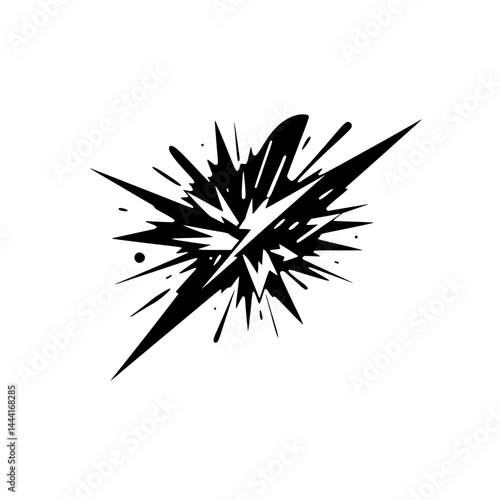 Exploding Starburst Icon, Black & White Comic Effect, Isolated on White