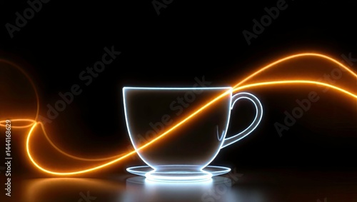 Abstract Teacup Outline Formed by Glowing Waveforms