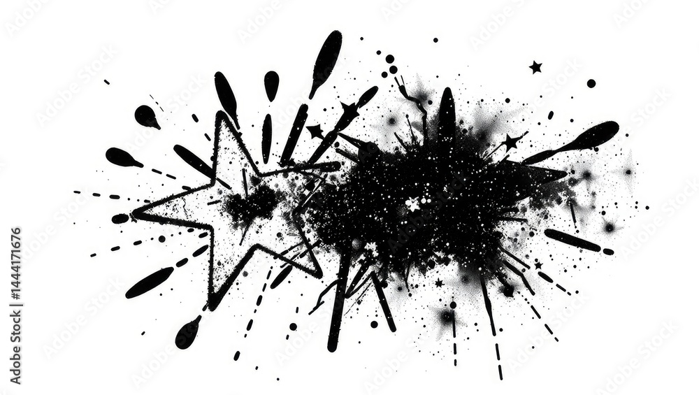 Black Graffiti Stars Burst on White Background