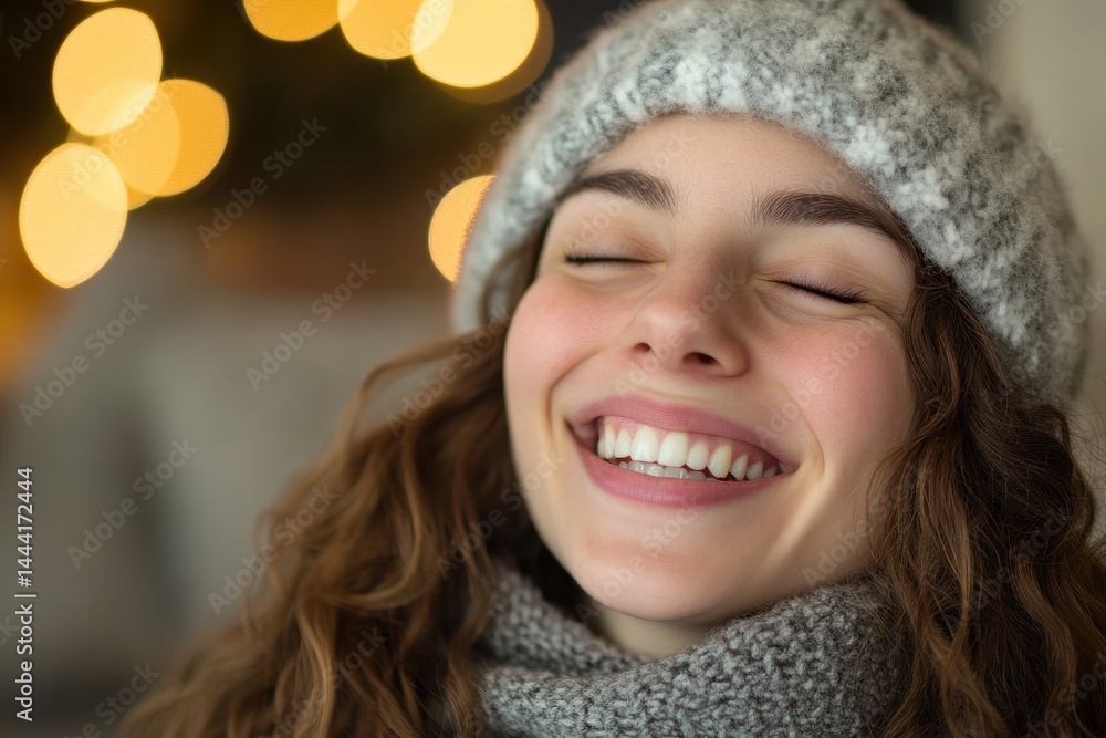 Happy Relaxed Woman. Laughing Woman Relaxing at Home in Winter Happy Relaxed Woman. Laughing Woman Relaxing at Home in Winter