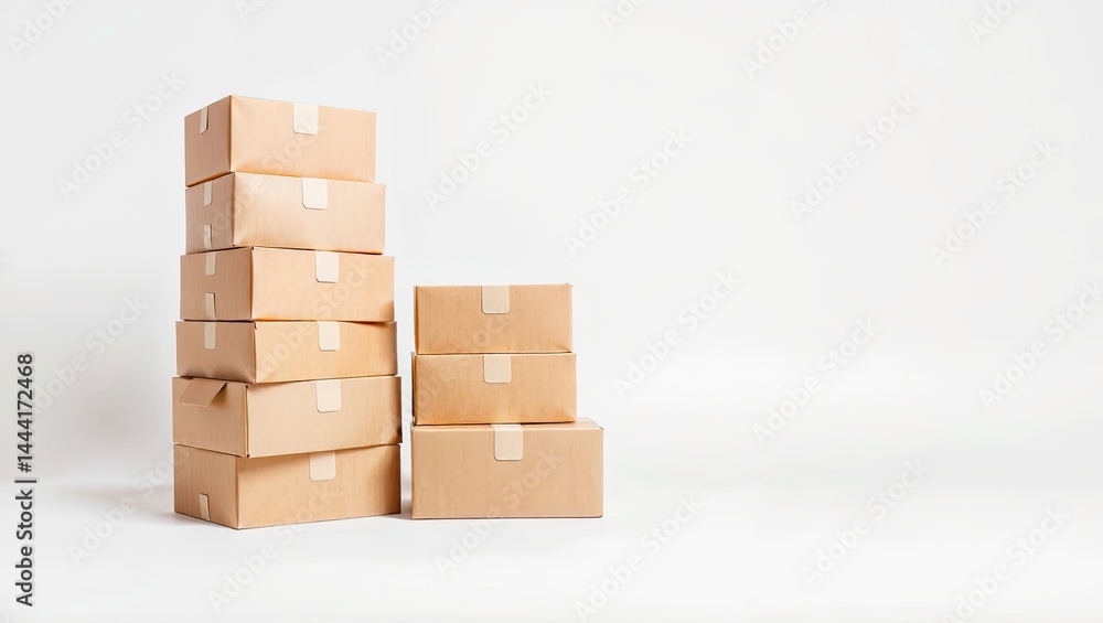 Brown Cardboard Box Stack on White Background - Product Display