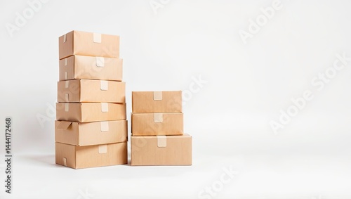 Obraz na płótnie Brown Cardboard Box Stack on White Background - Product Display w salonie