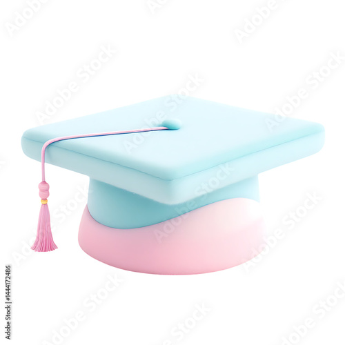Pastel colored graduation cap, 3D render.