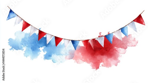 Obraz na płótnie Colorful Watercolor Bunting with Red and Blue Background Splashes w salonie
