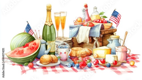 Obraz na płótnie Classic American Picnic Spread with Refreshing Fruits and Beverages w salonie