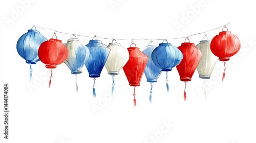 Obraz na płótnie Colorful Lanterns Strung Together for Festive Celebration Decoration w salonie