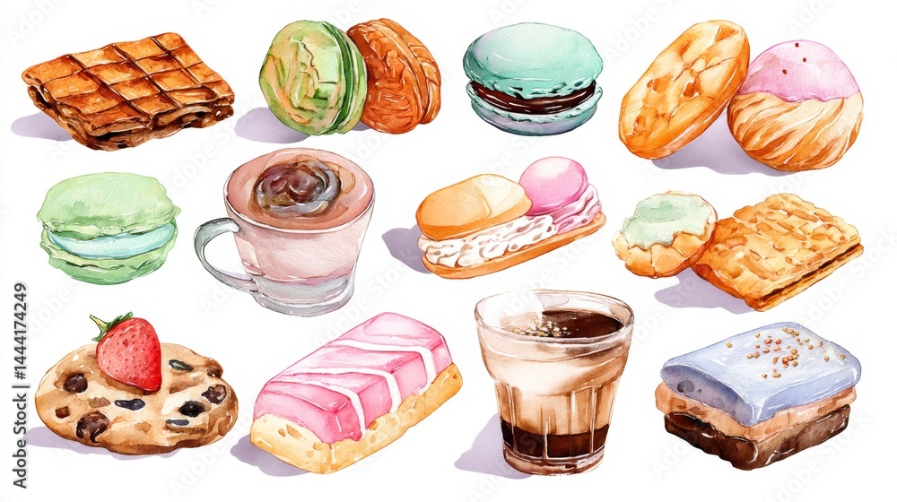 Colorful Assortment of Hand-painted Cookies and Pastries Artwork