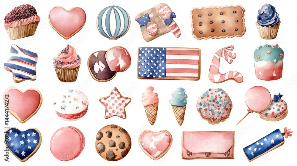 Festive Desserts and Cookies in Red, White, and Blue Theme