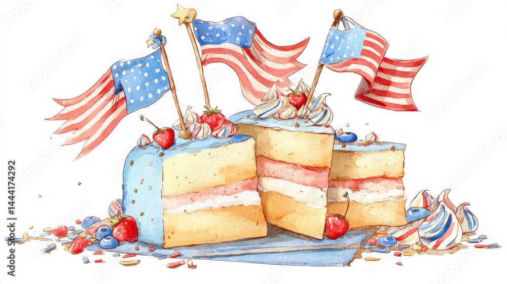 Colorful Layered Cake with Flags for Celebration and Festivity