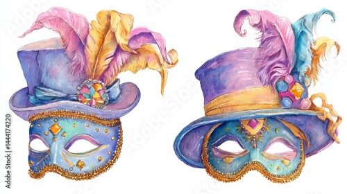 Obraz na płótnie Colorful Carnival Masks with Feathers and Decorative Elements w salonie