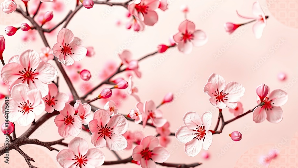 Elegant Japanese Cherry Blossom New Year's Card Background Design with Traditional Patterns