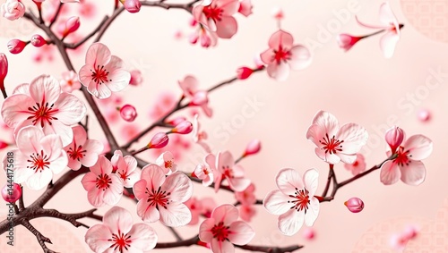 Obraz na płótnie Elegant Japanese Cherry Blossom New Year's Card Background Design with Traditional Patterns w salonie