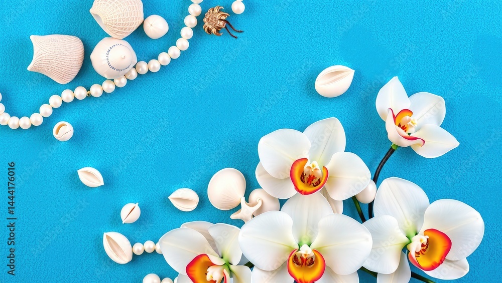 Elegant Seashell and Pearl Flat Lay for Wedding Invitation