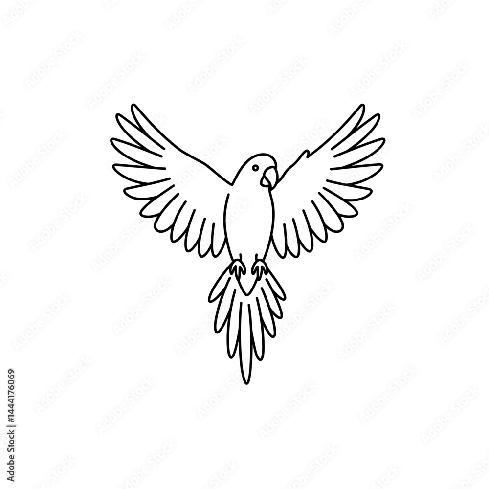 Obraz premium Flying parrot with wings spread line icon