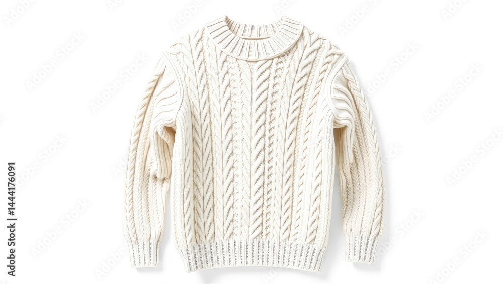 Elegant White Cable Knit Sweater, Studio Shot, Perfect for Product Photography