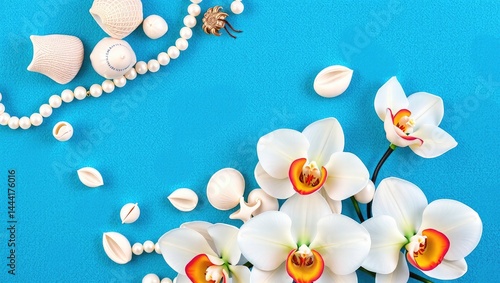 Obraz na płótnie Elegant Seashell and Pearl Flat Lay for Wedding Invitation w salonie