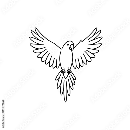 Flying parrot with wings spread line icon