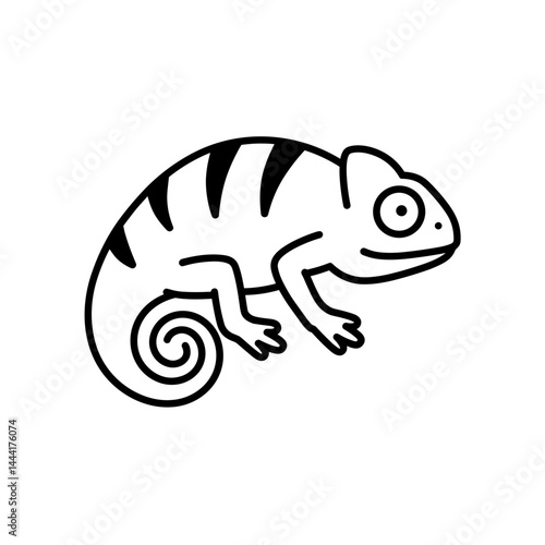 Chameleon with curled tail line icon in black and white
