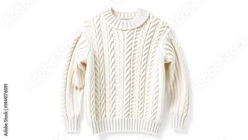 Elegant White Cable Knit Sweater, Studio Shot, Perfect for Product Photography
