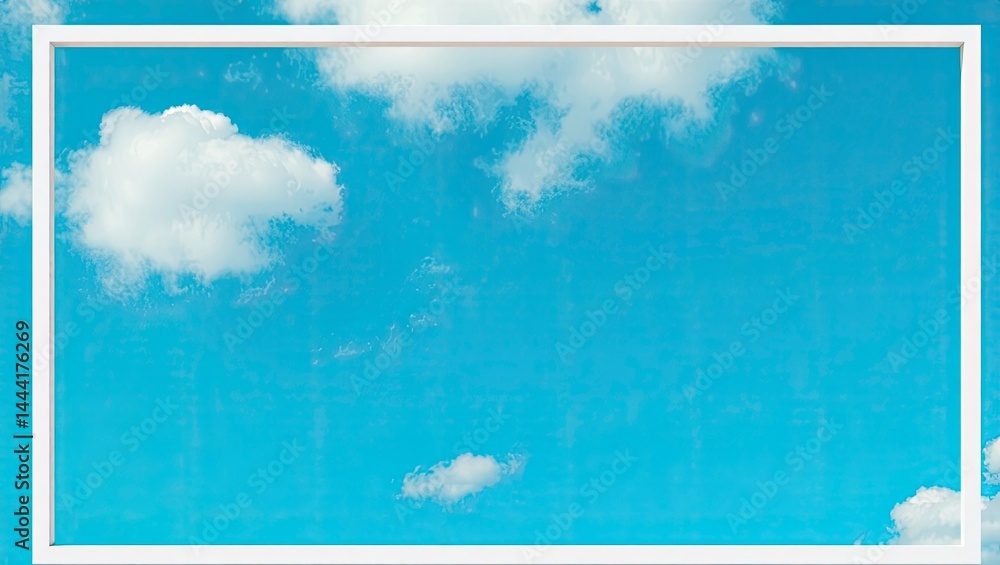 Elegant White Frame Against a Teal Sky with Clouds for Product Display