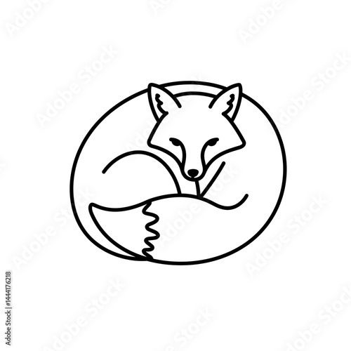 Sleeping fox curled up line icon in black and white