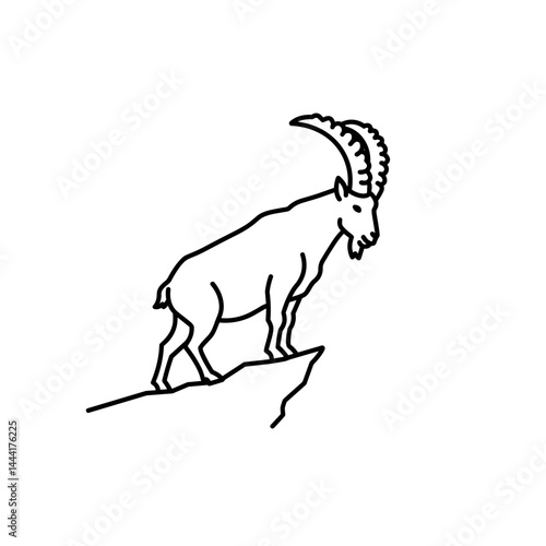 Mountain goat on cliff edge line icon