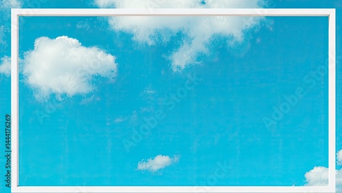 Obraz na płótnie Elegant White Frame Against a Teal Sky with Clouds for Product Display w salonie