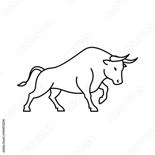 Bull charging line icon in black and white