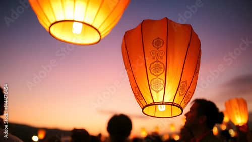 floating sky lanterns lamp to the night sky