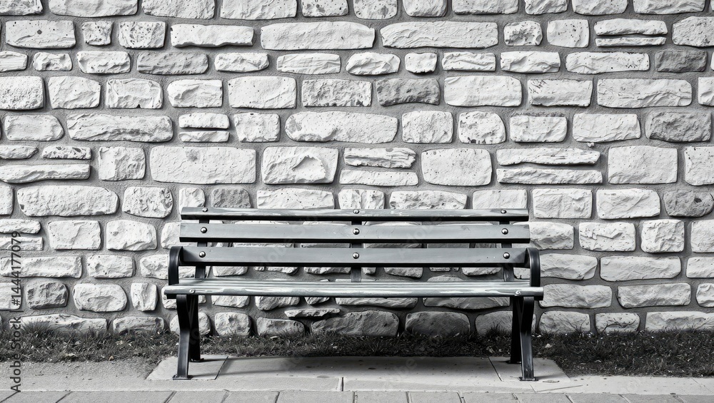 Empty Park Bench Against a Wall - Black and White Solitude