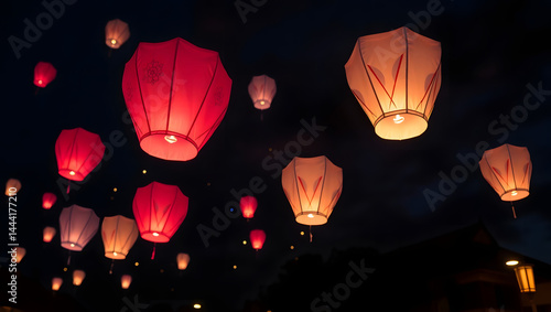 floating sky lanterns lamp to the night sky
