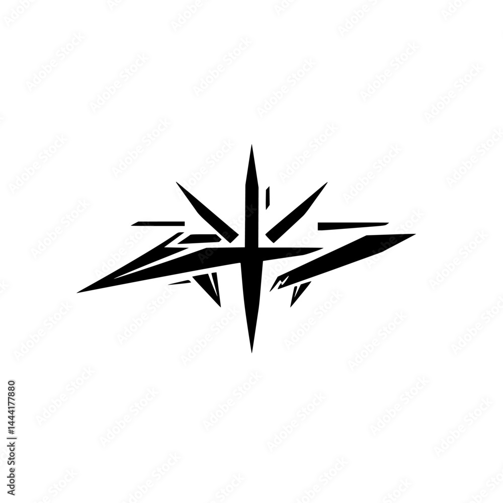 Obraz premium Geometric Black Starburst Logo on White Background, Modern Design